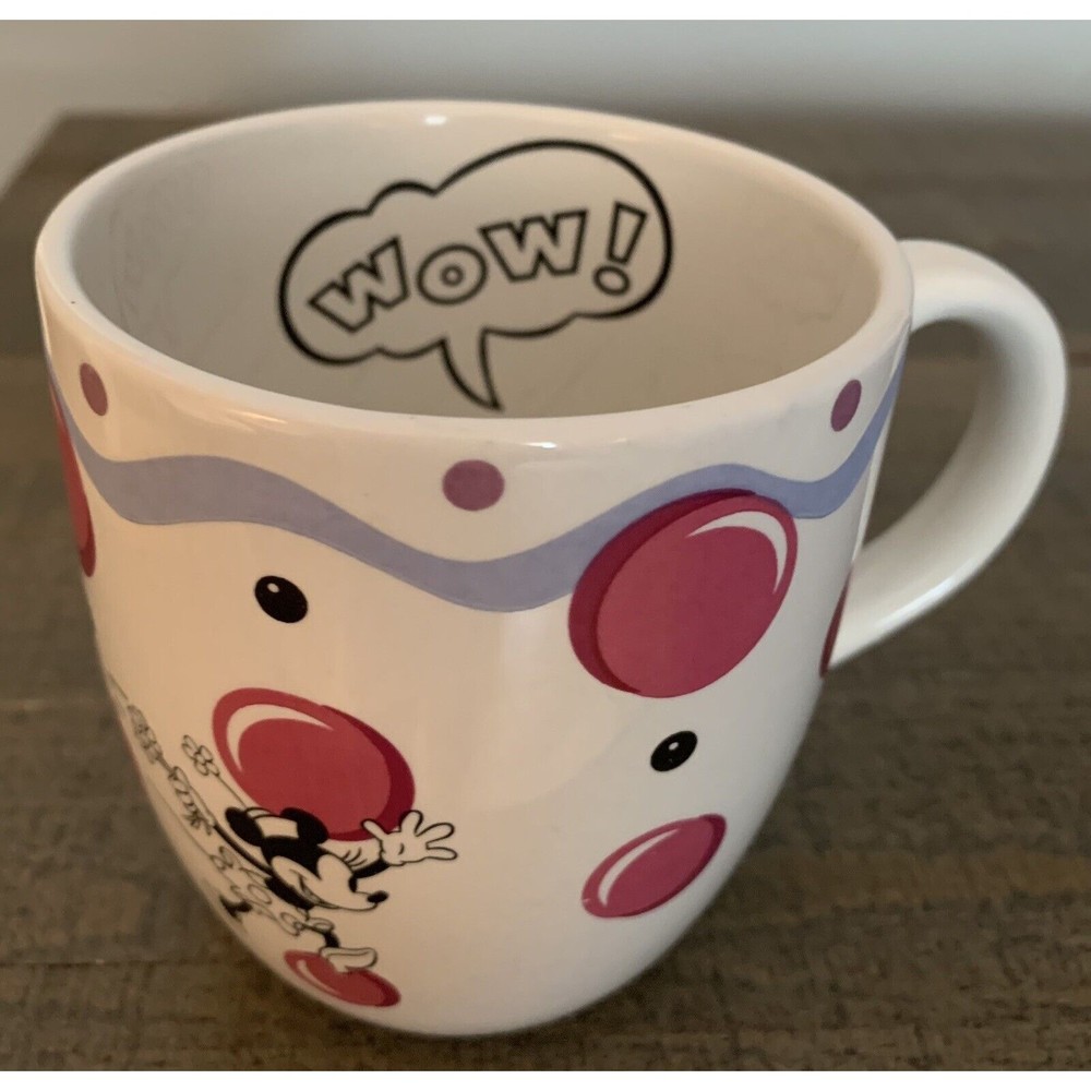 Disney Minnie Mouse WOW Polka Dot White Pink Ceramic Coffee Cup Mug Pfaltzgraff